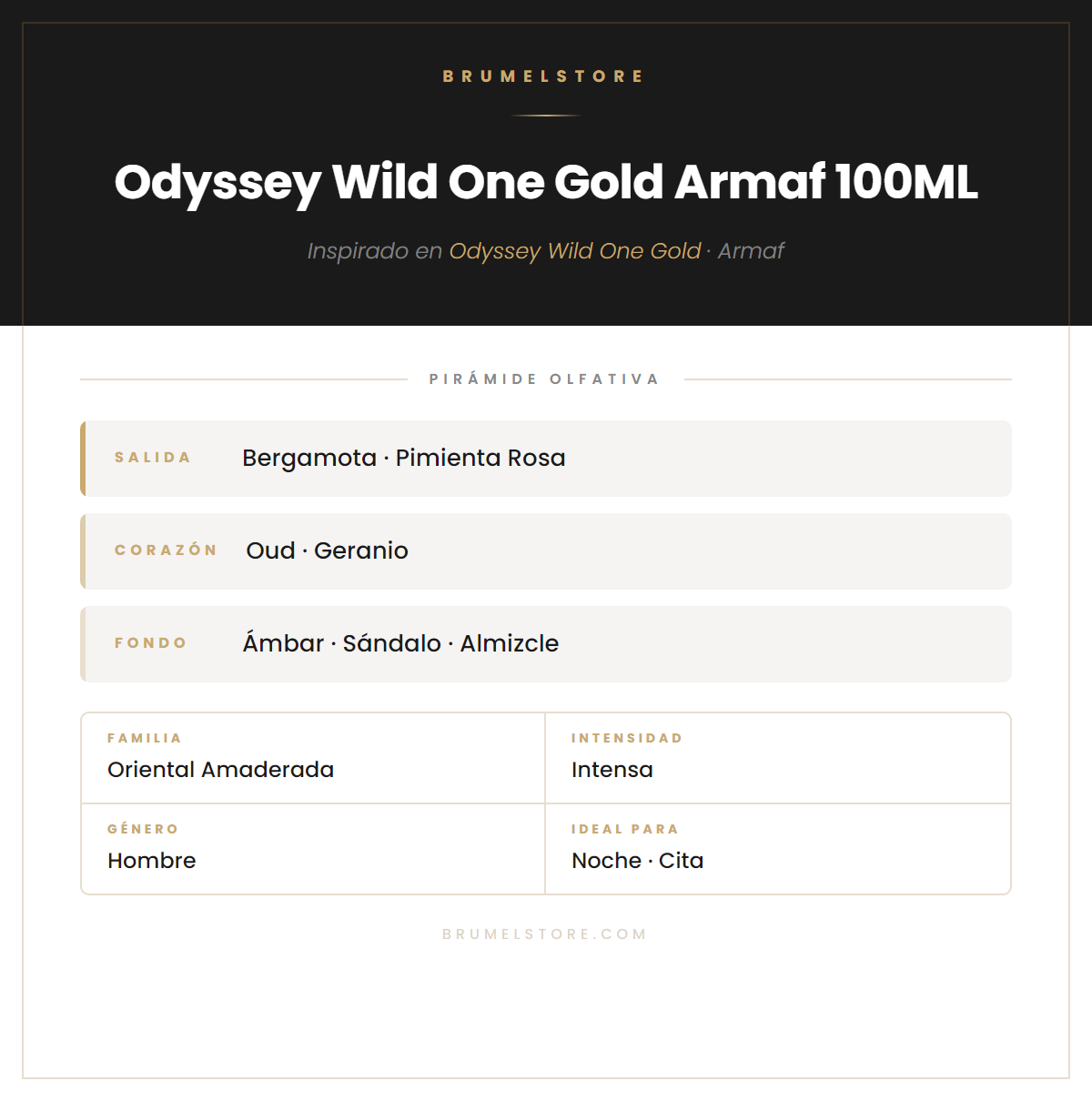 Pirámide Olfativa — Odyssey Wild One Gold Armaf 100ML