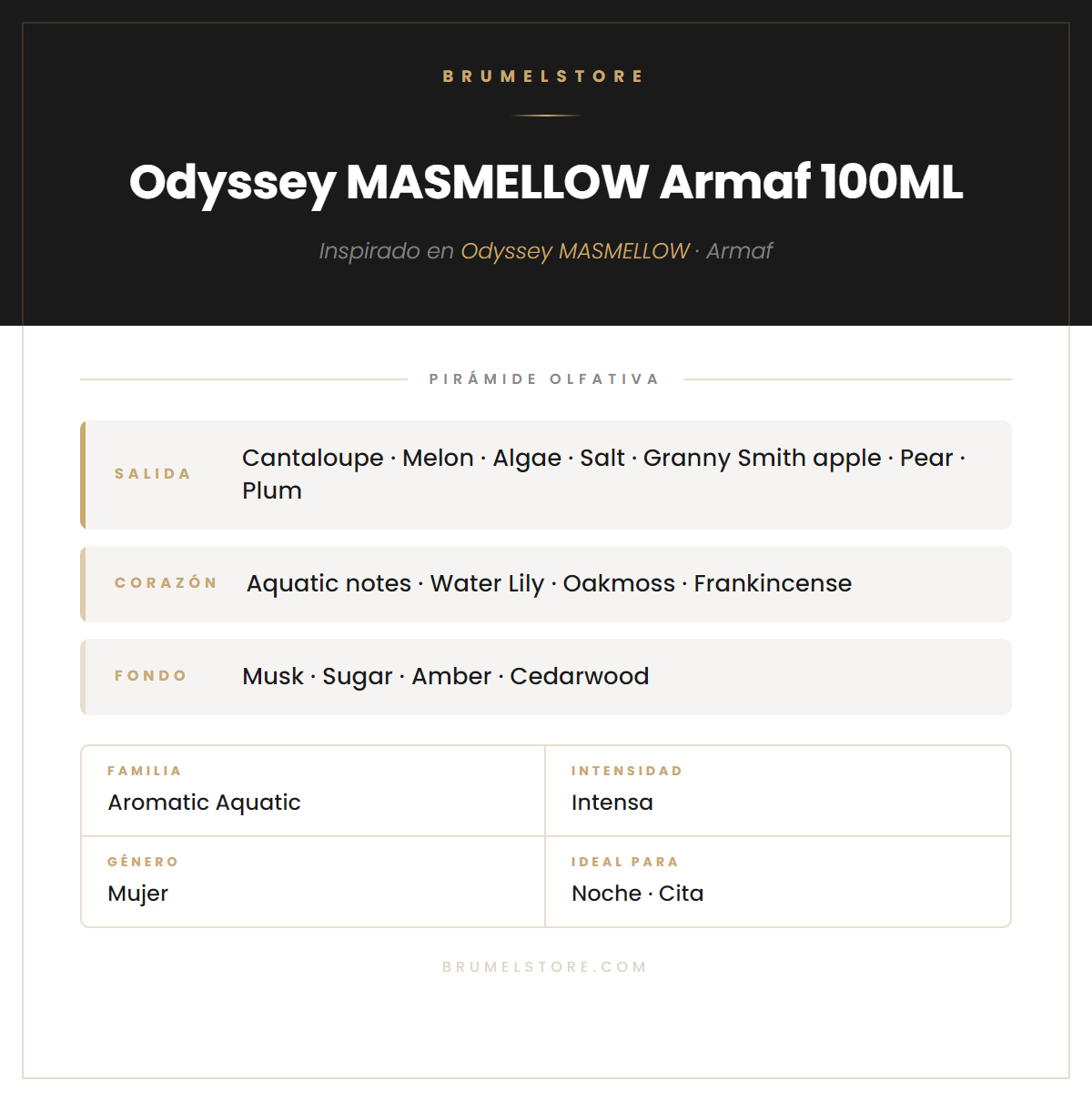 Pirámide Olfativa — Odyssey MASMELLOW  Armaf 100ML