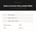 Pirámide Olfativa — Bade'e Al Oud for Glory Lattafa 100ML